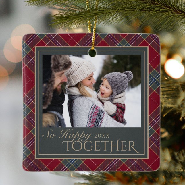 Ornement En Céramique Classic Christmas Tartan Plaid Photo (Créateur téléchargé)