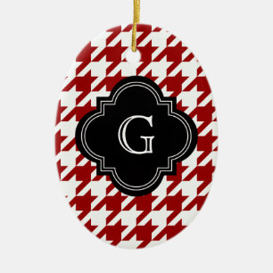 Ornement En Céramique Classic Red White Houndstooth With Monogram