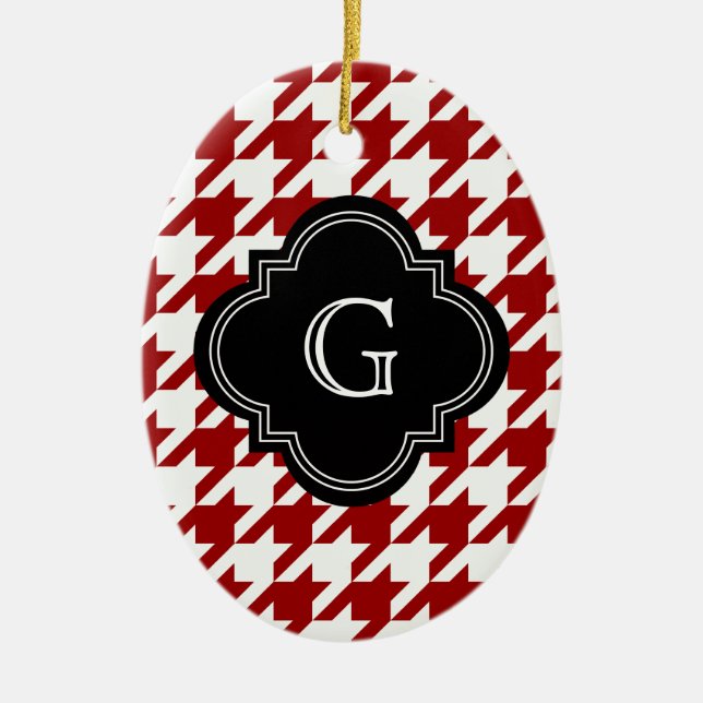 Ornement En Céramique Classic Red White Houndstooth With Monogram (Devant)