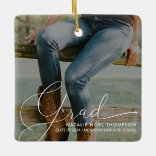 Ornement En Céramique Classic Script Photo Moderne Cool Graduation Party