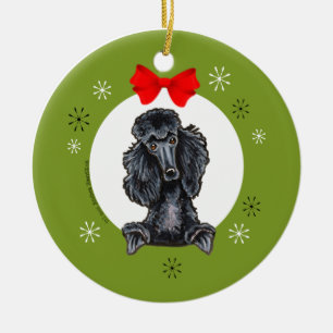 Ornement En Céramique Classique noir de Noël de caniche standard
