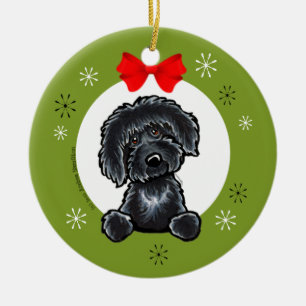 Ornement En Céramique Classique noir de Noël de Labradoodle