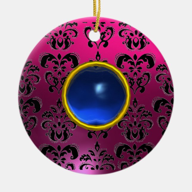 ORNEMENT EN CÉRAMIQUE CLASSYBLACK ROSE PURPLE FUCHSIA DAMASK GEM (Devant)