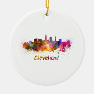 Ornement En Céramique Cleveland skyline in watercolor