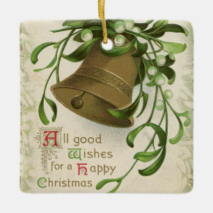 Ornement En Céramique Cloche de Noël vintage (Gui) Bonne volonté envers