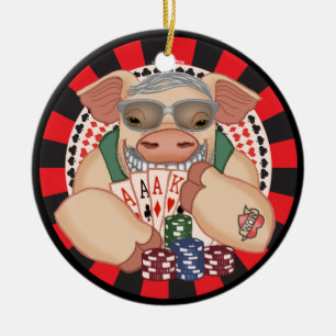 Ornement En Céramique Cochon de poker grimaçant