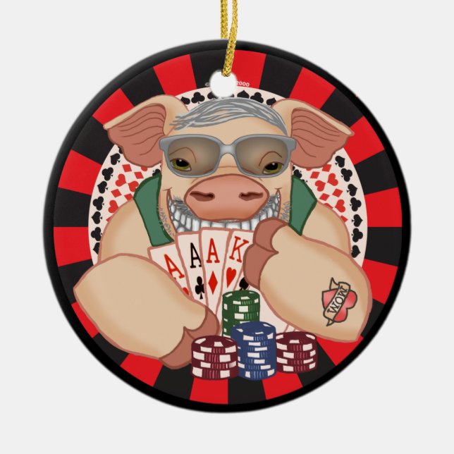 Ornement En Céramique Cochon de poker grimaçant (Devant)
