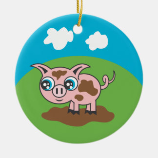 Ornement En Céramique Cochon joyeux dans l'Ornement de Fêtes de Boue