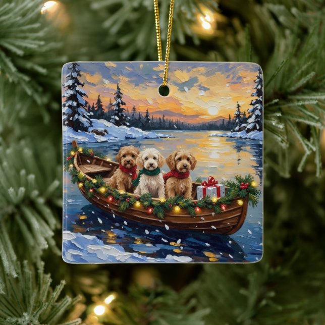 Ornement En Céramique Cockapoo Noël Bateau Fêtes (Arbre)