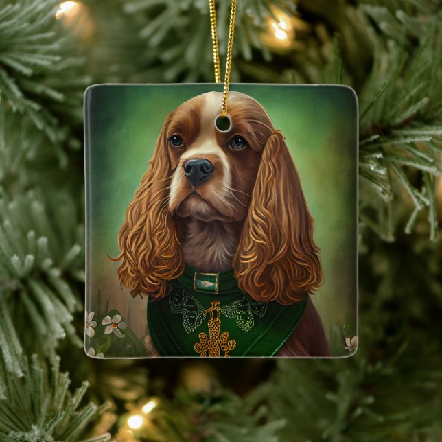 Ornement En Céramique Cocker Spaniel Chien en robe de fête St. Patrick (Arbre)