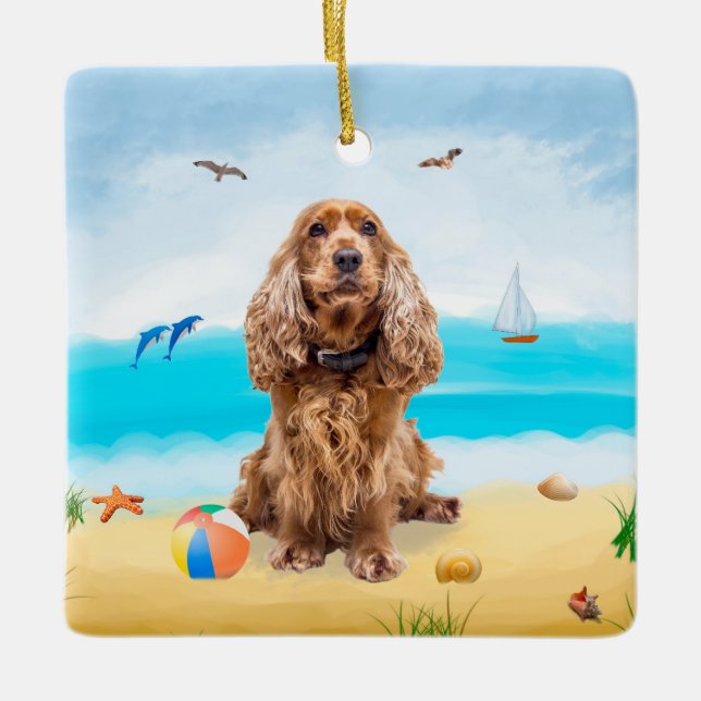 Ornement En Céramique Cocker Spaniel Chien sur la plage (Devant)