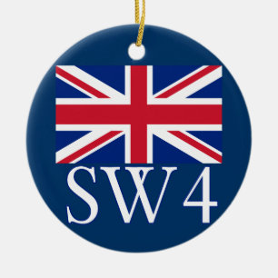 Ornement En Céramique Code postal SW4 de Londres avec Union Jack