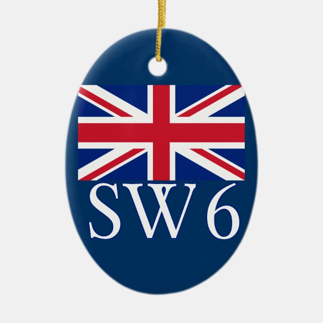 Ornement En Céramique Code postal SW6 de Londres avec Union Jack (Devant)