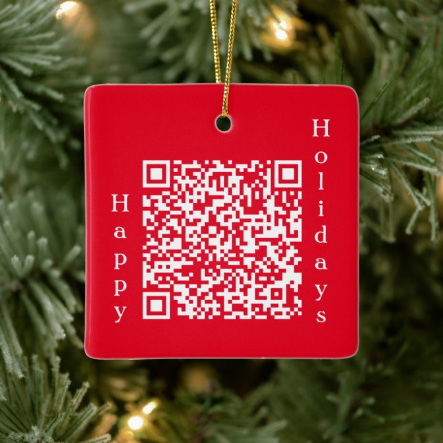 Ornement En Céramique Code QR personnalisé Happy Holidays Texte personna (Arbre)
