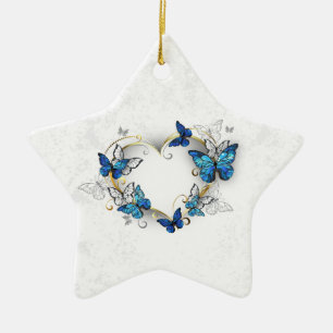 Ornement En Céramique Coeur bijoux avec papillons Morpho