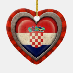 Ornement En Céramique Coeur croate âgé de drapeau avec les rayons lég