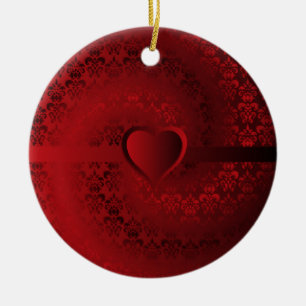 Ornement En Céramique Coeur damassé rouge