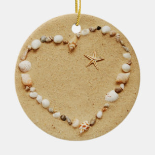 Ornement En Céramique Coeur de coquillage avec des étoiles de mer