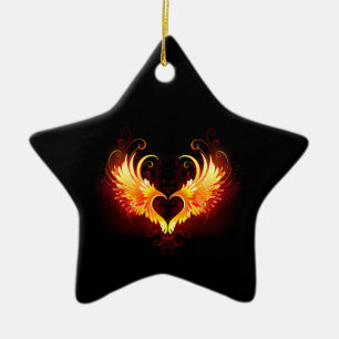 Ornement En Céramique Cœur de feu d'ange avec des ailes