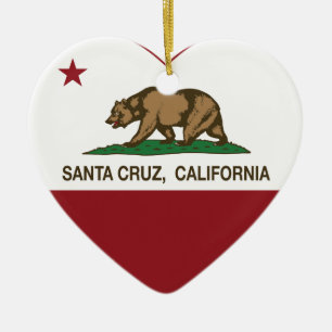 Ornement En Céramique coeur de Santa Cruz de drapeau de la Californie