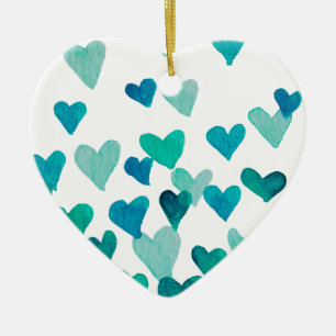 Ornement En Céramique Coeurs d'aquarelle de la Saint-Valentin - turquois