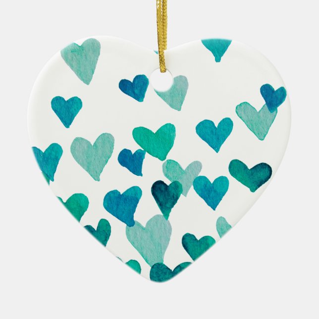 Ornement En Céramique Coeurs d'aquarelle de la Saint-Valentin - turquois (Devant)