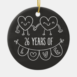 Ornement En Céramique Coeurs de calèche-cadeaux du 26e anniversaire