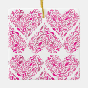 Ornement En Céramique Coeurs de notes musicales roses