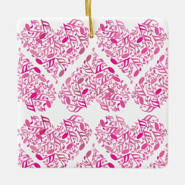 Ornement En Céramique Coeurs de notes musicales roses (Devant)