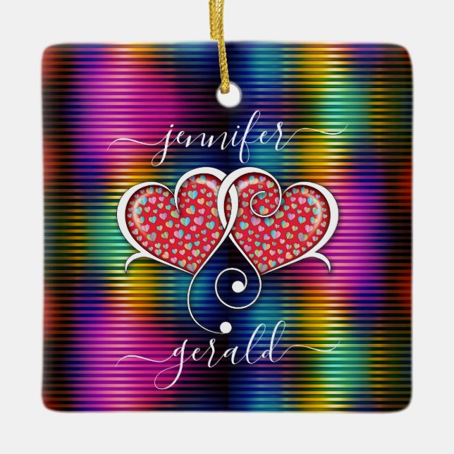 Ornement En Céramique Cœurs entrelacés élégants de la Saint-Valentin (Devant)