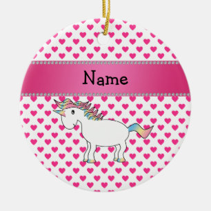 Ornement En Céramique Coeurs nommés personnalisés de rose de licorne