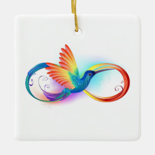 Ornement En Céramique Colibri arc-en-ciel avec symbole Infinity