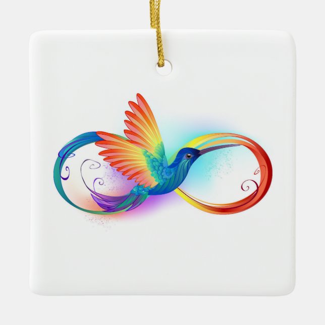 Ornement En Céramique Colibri arc-en-ciel avec symbole Infinity (Devant)