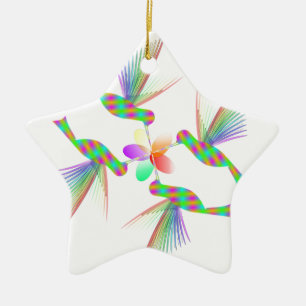 Ornement En Céramique Colibris Arc-En-Ciel Embrasser Une Fleur