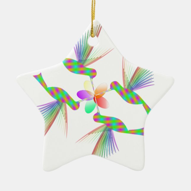 Ornement En Céramique Colibris Arc-En-Ciel Embrasser Une Fleur (Devant)