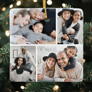 Ornement En Céramique Collage de 4 photos personnalisé pour Noël