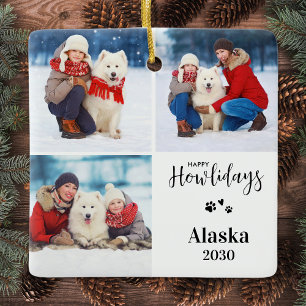 Ornement En Céramique Collage de photos de chien personnalisé Noël Joyeu