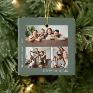 Ornement En Céramique Collage de photos de famille pour Noël en vert sau