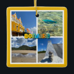 Ornement En Céramique Collage de photos panoramiques de Bonaire<br><div class="desc">J'ai passé avec plaisir les mois de janvier et février à visiter les Pays-Bas caribéens et la merveilleuse île de Bonaire. La couleur de fond jaune doré peut être modifiée par le client. 
Par https://www.zazzle.com/store/celestesheffey</div>