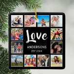 Ornement En Céramique Collage photo de famille personnalisée Noir person<br><div class="desc">Créez votre propre collage photo personnalisé 12, ornement de Noël avec vos images personnalisées sur un simple arrière - plan noir moderne. Le visage des fêtes de Noël comporte également votre nom de famille, année établie et un script manuscrit "Amour". Ajoutez vos photos, designs ou oeuvres d'art préférés pour créer...</div>