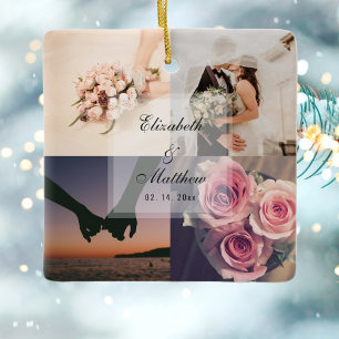 Ornement En Céramique Collage photo de l'épouse et de la chambre d'anniv