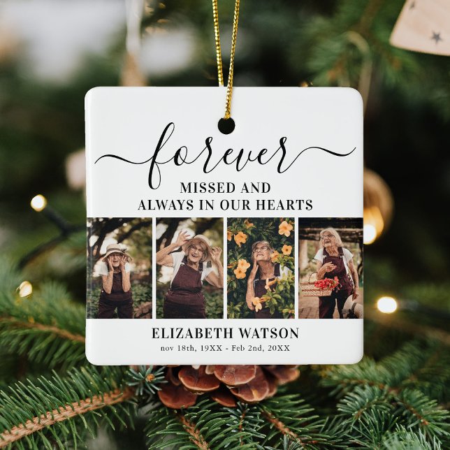Ornement En Céramique Collage photo du souvenir | Pour toujours dans nos (Créateur téléchargé)