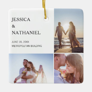 Ornement En Céramique Collage photo mariage   Noël blanc