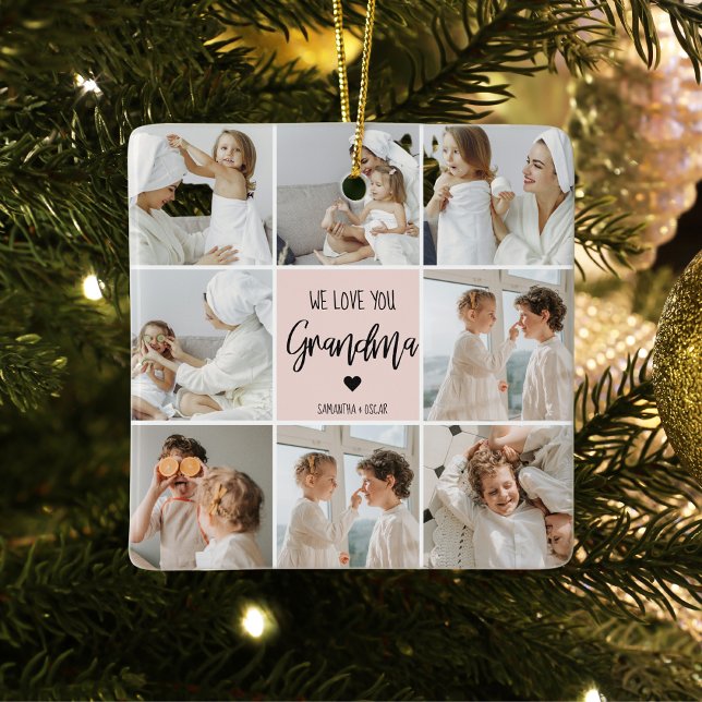 Ornement En Céramique Collage Photo Rose We Love You Grand-mère Meilleur (Créateur téléchargé)