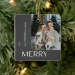 Ornement En Céramique Collection photo moderne de la famille de Noël Joy<br><div class="desc">Apportez le premier Noël de votre famille à la vie avec la Famille de Noël moderne Joyeux Collage de photos d'arbre de Noël Ornement! Cette décoration soignée et personnelle est la façon parfaite de commémorer votre première période de vacances en famille. Avec quatre photos élégamment disposées dans un collage moderne,...</div>