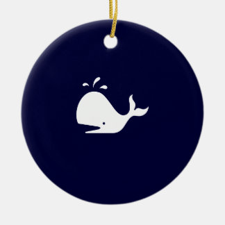 Ornement En Céramique Collier de baleine de Glow_White-on-Blue d'océan