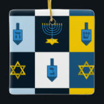 Ornement En Céramique colorblock hébreu hanoukka<br><div class="desc">"colorblock hebrew hanoukka", "hanoukka menorah", "happy hanoukka", channuka, channukah, hannukah, Hanoukka, "star of david", "dreidel champion", "horrible hanoukka"</div>