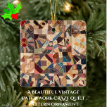 Ornement En Céramique Coloré Vintage Patchwork Crazy Quilt<br><div class="desc">Ce magnifique ornement d'arbre en céramique présente le design d'un magnifique patchwork d'amitié victorienne, une courtepointe folle faite à la fin du XIXe siècle. Profitez des détails complexes et colorés de l'oeuvre vintage d'origine, y compris des fleurs, des oiseaux, des feuilles, un papillon, un navire, une lune et une étoile,...</div>