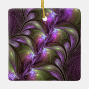 Ornement En Céramique Colorful Abstract Violet Purple Khaki Fractal Art