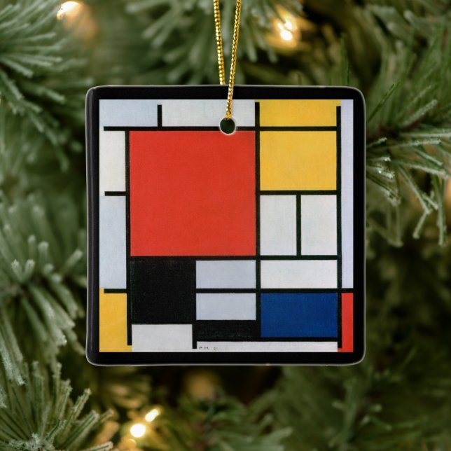 Ornement En Céramique Composition Abstraite vintage par Piet Mondrian (Arbre)